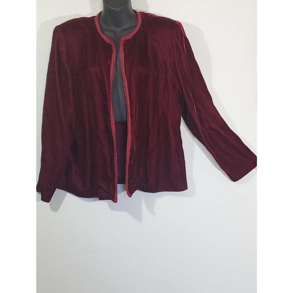 Warell Jackets & Blazers - Vintage Warell Velvet 16 Open Front Burgundy Shoulder Pads Dressy Formal Jacket